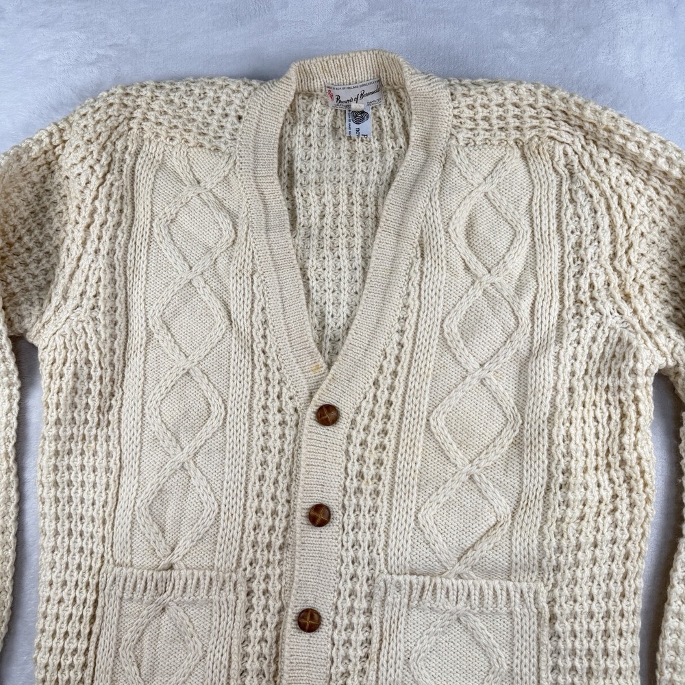 Vtg Browns Of Bermuda Irish Wool Cable Knit Cardigan XL Sweater Wool Aran Chunky